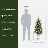 Pre-Lit Green Christmas Tree with Light Faux Snow,4.5ft