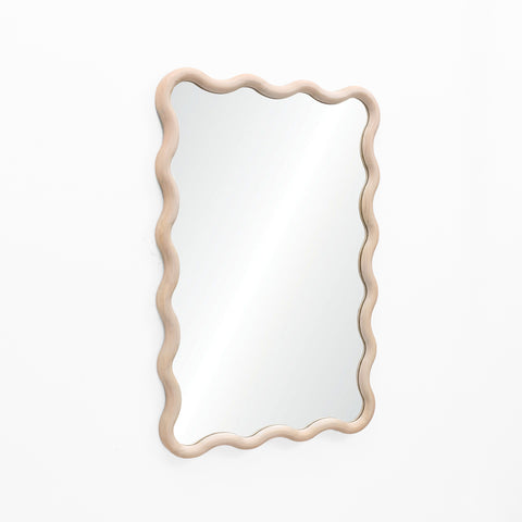 Scalloped wood frame rectangle accent wall mirror