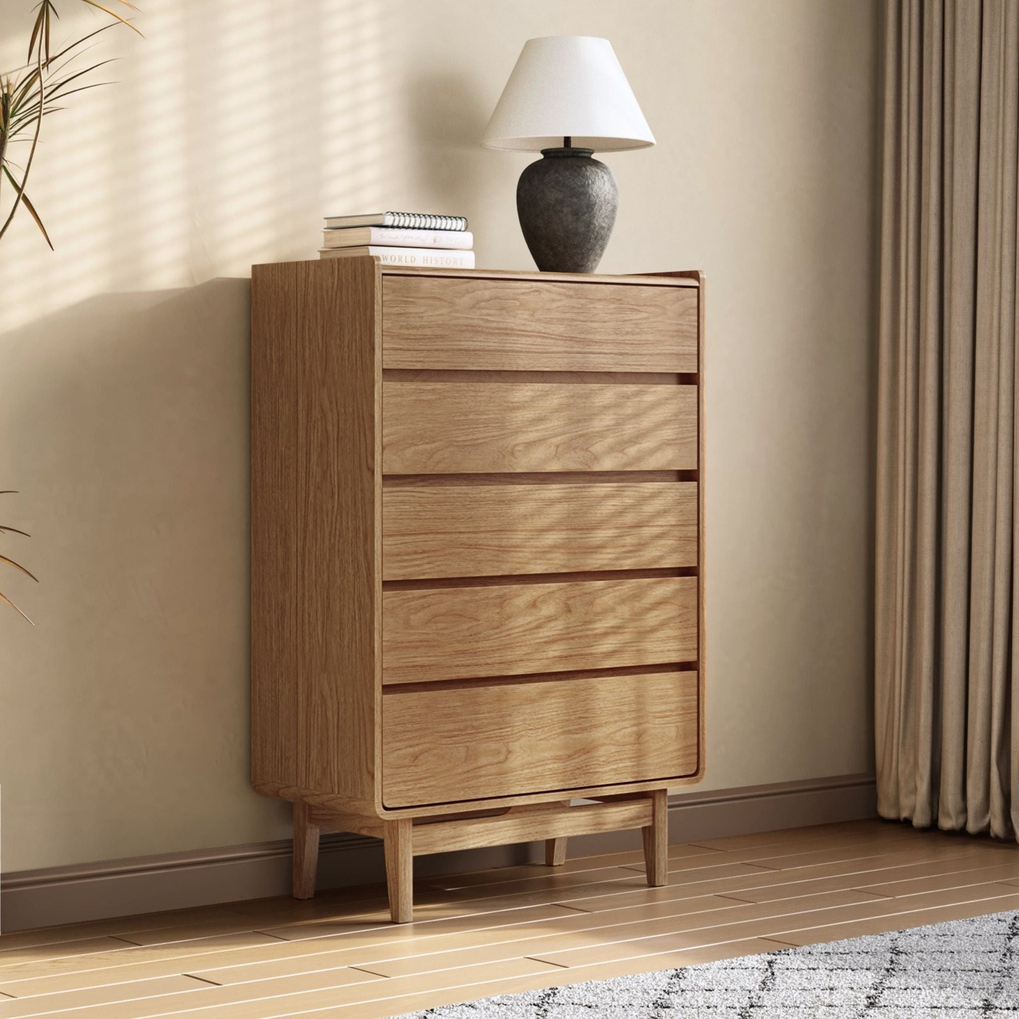 LuxenHome Summer Oak Engineered Wood 48.5-Inch Tall 5-Drawer Bachelor Chest
