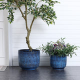 Ocean blue glazed round ceramic planter, 13.98" h