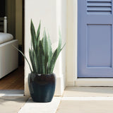 Gradient Blue Round Ceramic Planter, Glazed Plant Pots with Drainage 12'' Dia