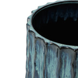 Glazed Blue Tall Ceramic Plant Pots, Two-tone Decorative Large Pot for Plants 16.8'' H