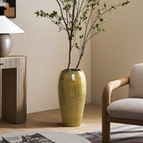 Olive Green with Brown Ceramic Tall Round Planter，23''