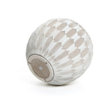 White and beige geometric patterned round planter, 11.81" h