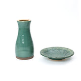 Green Outdoor Ceramic Birdbath with Peacock Feather Design, 20''