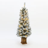 Pre-Lit Flocked Artificial Fir Christmas Tree in Pot, 5ft