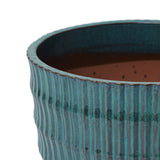 Coastal Blue Ceramic Plant Pot, Decorative Round Planter with Drainage Hole 14.2'' Dia