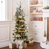 Pre-Lit Flocked Pine Christmas Tree with  Silver Pot,5ft