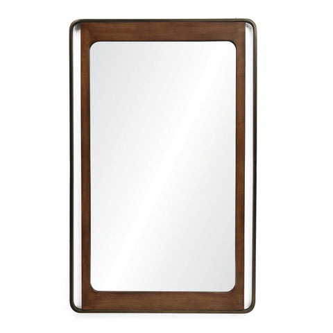 Chiara metal frame wood accent rectangular wall mirror