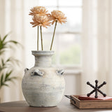 Rustic Off-White with Gray Terracotta Urn Vase,12.4'