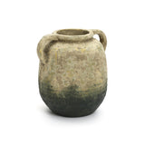 Brown & Green Bottom Round Terracotta Vase with Handles,9.8''