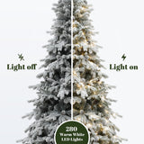 Pre-Lit Flocked Artificial Pine Christmas Tree，6.1Ft