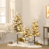 Pre-Lit Snowy Christmas Tree with Metal Base- Set of 3