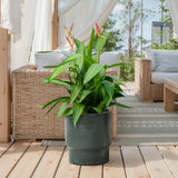 Deep Green Round Ceramic Planter Pot, Modern Indoor Outdoor Pot for Plants with Drainage 12'' Dia