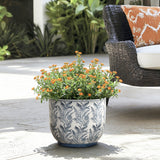 Blue Botanical Floral Ceramic Planter Pot for Indoor & Outdoor, 15.5"
