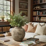 Rustic Gray and White Round Terracotta Vase,11.81''