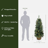 Pre-Lit Green Full Christmas Tree Potted,3.9Ft