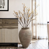Old-World Gray with Brown Round Terracotta Vase,17.4''