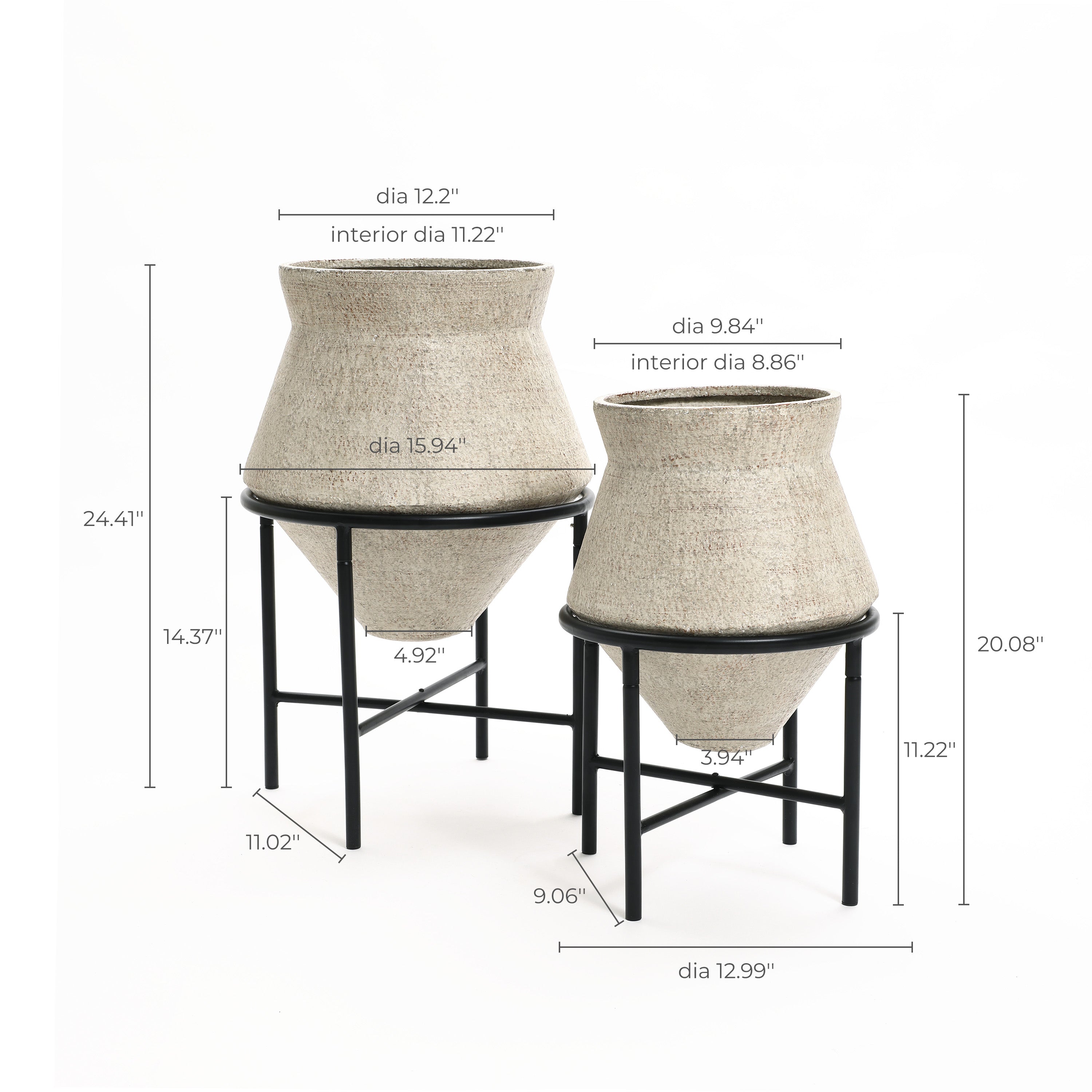 cauldron planter pots LuxenHome 2-Piece Beige Cachepot Planter Cauldron Set with Black Stands