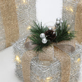 Christmas Silver Tinsel Lights Gift Boxes  - Set of  3