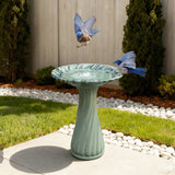 Green Outdoor Ceramic Birdbath with Swirl Pattern,20.5''