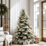 Pre-Lit Green Snowy Christmas Tree with Stand,7ft