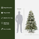 Snow-Flocked Christmas Tree with Lights& Stand,7Ft