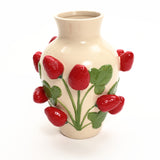 Ivory ceramic vase with strawberries, 11" h