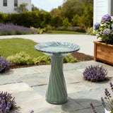 Green Outdoor Ceramic Birdbath with Swirl Pattern,20.5''