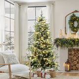 Pre-Lit Snowy Branches Fir Christmas Tree with Stand,6.5Ft