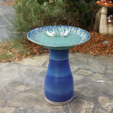 Elegant Ceramic Bird Bath for Outside with Decorative Birds, Blue 20.5''