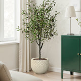 Textured Round Plant Pots, Off-white Large Plant Pot with Drainage Hole 14.2'' Dia
