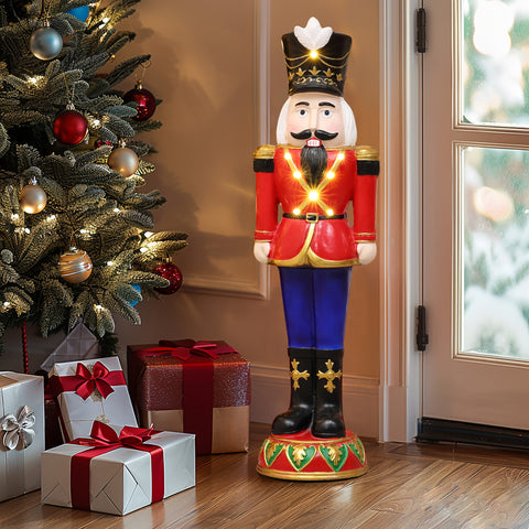 Traditional nutcracker soldier in red with lights, 2ft tall