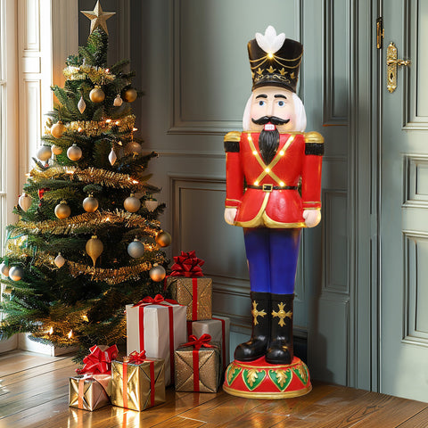 Traditional nutcracker soldier in red with lights, 3ft tall