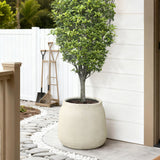 Cement Beige Round Plant Pot with Drainage Hole, 16'' Dia