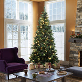 Pre-Lit Green Artificial Pine Christmas Tree with Base, 6.5ft