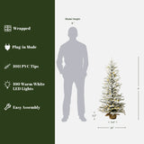 Pre-Lit Snow-Flocked Christmas Tree with Base,4Ft