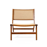 front view of Bamford accent chair. A solid wood frame chair with PE rattan seat and backrest