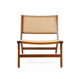 front view of Bamford accent chair. A solid wood frame chair with PE rattan seat and backrest