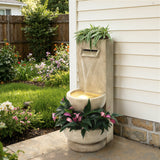 Resin Outdoor Waterfall Fountain with Planter and LED Lights, 33'' H