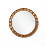 Rustic Natural Solid Wood Frame Round Wall Mirror, 28"H