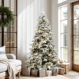 Pre-Lit Flocked Artificial Pine Christmas Tree，6.1Ft