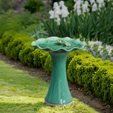 Aqua Green Ceramic Toadstool Birdbath with 2 Frogs, 20''
