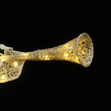 Gold wire trumpet decor with small yellow lights, this elegant piece makes a stunning outdoor angel decoration. 