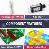 Labeled collage features transparent wires, an adapter, iron wire, and PVC in a snowflake-print box.