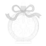 Clear ornament shaped as christmas tree bauble with large silver bow on top ,snowflake with led wreath.