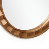 Rustic Natural Solid Wood Frame Round Wall Mirror, 28"H