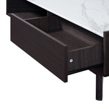 Modi Wenge Wood Coffee Table with Faux Marble Top, 47"