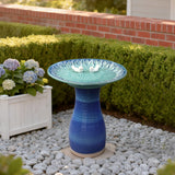 Elegant Ceramic Bird Bath for Outside with Decorative Birds, Blue 20.5''