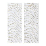 White Metal Wall Decor with Gold Wave Accents, Set of 2, 39.5'' H